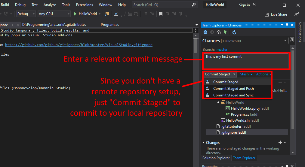 git support for the versional control add in visual studio mac